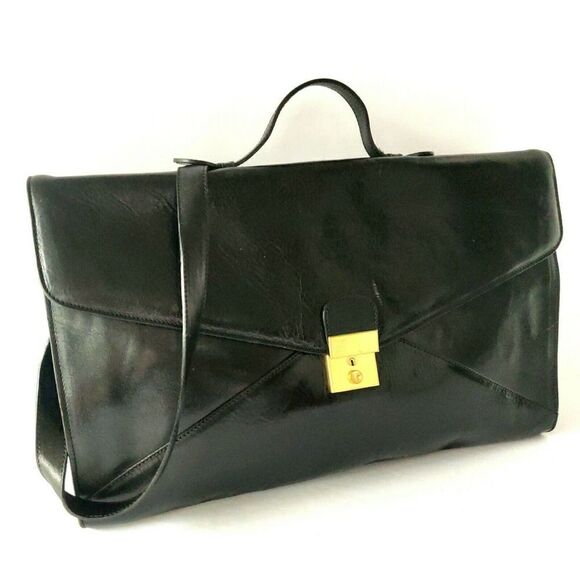 MICHAEL ROME M. FINE BLACK GENUINE LEATHER FLAP BUSINESS TOTE SHOULDER BAG CASE - Picture 3 of 10